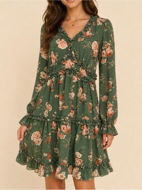 inspired hearts green floral dress Hold Tight Green Floral Midi Dress – Shop the Mint main image 1